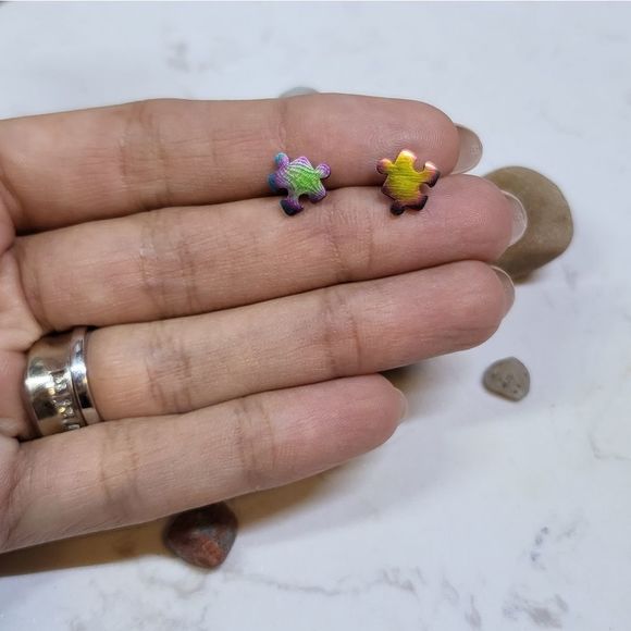 Stainless steel puzzle studs multicolored small - Picture 5 of 6
